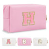 Picture of Personalized Initial A-Z Preppy Patch Makeup Bag,Small PU Leather Chenille Letter Cosmetic Bag with Zipper for Teen Girls,Pink Cute Travel Toiletry Bag,Birthday Monogrammed Gift for Daughter,Letter H