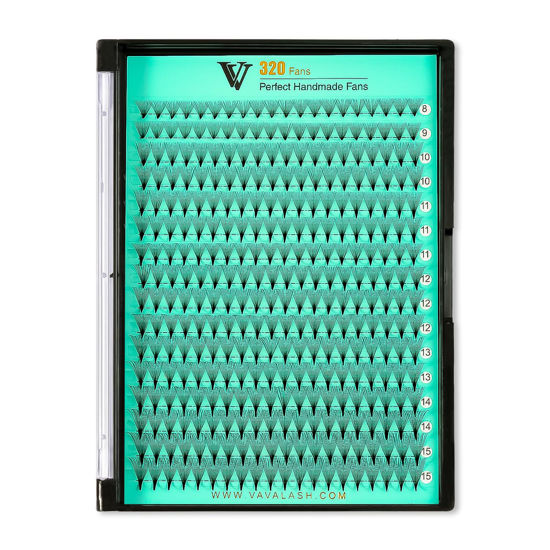 Picture of VAVALASH Premade Fans Eyelash Extensions 320 Fans 10D 14D 16D 20D 0.03 0.05 0.07 Thickness C/D Curl Middle Stem Premade Fans Russian Volume Lash Extensions (320 Fans-14D-0.03-D-8-15mm)