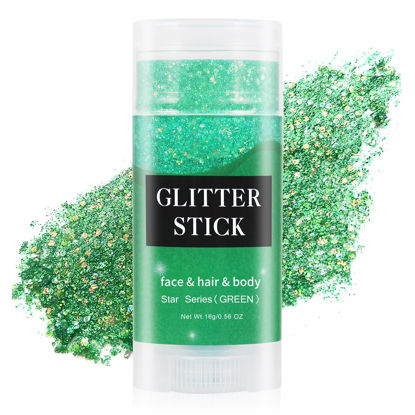 Picture of MEICOLY Green Body Glitter Stick,Waterproof Halloween Face Glitter Gel,Chunky Glitter for Face/Body/Hair/Eyes/Lip,Mermaid Sequins Glitter Face Paint,Sparkling Glitter Makeup,Body Glitter for Women