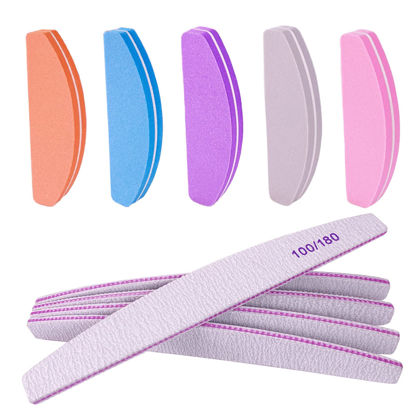 Picture of Nail File and Buffer (10 Pcs), Buffer Block Nail Files Double Sided 100/180 Grit for Acrylic and Natural Nails, fingernail Emery Board Buffing Blocks Manicure Set Nail Care kit Tool Halfmoon Arc