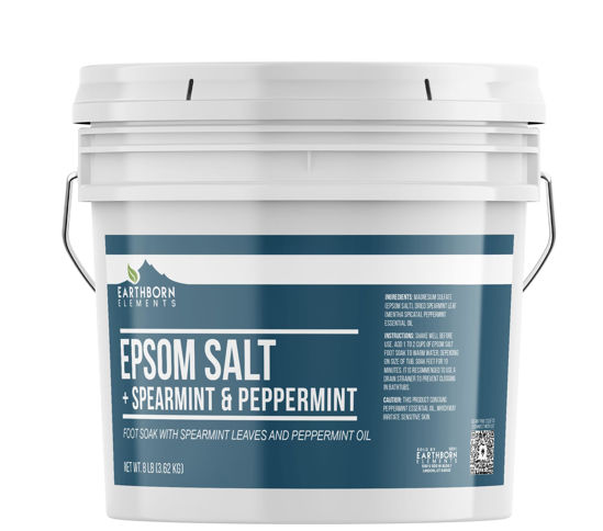 Picture of Earthborn Elements Spearmint & Peppermint Epsom Salt Foot Soak, 1 Gallon Bucket, Minty Aroma, with Real Spearmint Leaves (8 Pounds)
