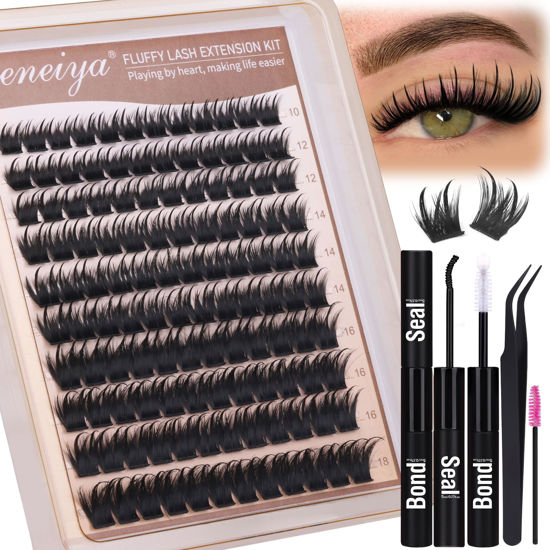 Picture of Geeneiya Fairy Lash Clusters Kit D Curl Eyelash Clusters Wispy 10-18MM DIY Lash Extension Kit Volume Cluster Eyelash Extensions Kit Individual Lashes with Waterproof Lash Bond and Seal for Beginners