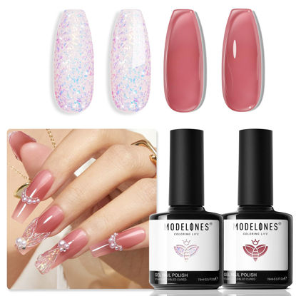Picture of modelones Jelly Gel Polish 15 ML 2 Colors Red White Glitter Jelly Gel Nail Polish Shimmer Pearl Pink Soak Off UV Glitter Gel Nail Polish For Nail Art DIY French Manicure At Home For Women Girl