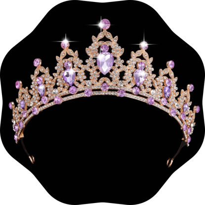 Picture of Kamirola - Queen Crown and Tiaras Princess Crown for Women and Girls Crystal Headbands for Bridal, Princess for Wedding and Party（01） (Gold&Purple)