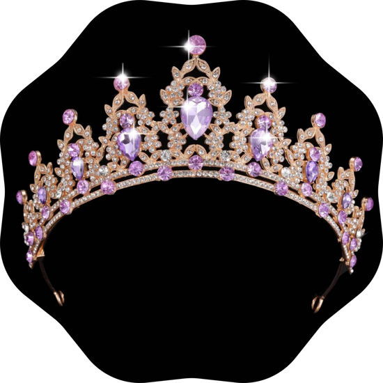 Picture of Kamirola - Queen Crown and Tiaras Princess Crown for Women and Girls Crystal Headbands for Bridal, Princess for Wedding and Party（01） (Gold&Purple)