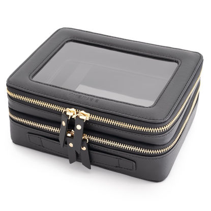 Picture of Aveniee Clear Makeup Bags, Double Layer Cosmetic Bags with Separate Brush Compartment, Large Travel Toiletry Bag Cosmetic Case, Travel Accessories Organizer for Women(2 Layers, Black)