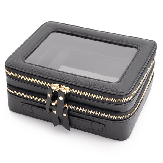 Picture of Aveniee Clear Makeup Bags, Double Layer Cosmetic Bags with Separate Brush Compartment, Large Travel Toiletry Bag Cosmetic Case, Travel Accessories Organizer for Women(2 Layers, Black)