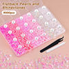 Picture of 9000PCS Flatback Pearls and Rhinestones for Crafting, Pink White Mixed Size 3-8mm Resin Rhinestones and Half Pearls for Bedazzling, Nail Art and Decoration with Tweezer and Pickup Pencil