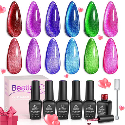 Picture of Beetles Cat Eye Gel Nail Polish,6 Colors Cat Eye Glitter Gel Nail Polish Set Pink Green Gel Polish with Magnet Velvet Nails Valentine Gel Nail Polish Set DIY Manicure Valentine's Day Gifts for Women