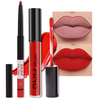 Picture of evpct 2Pcs Ruby Red Matte Lip Liner and Lipstick Combo DNM Red Lip Gloss Stains Pencil Makeup Set Women Waterproof Long Lasting 24 Hours Lipstick and Lip Liner Set labiales mate 24 horas originales 14