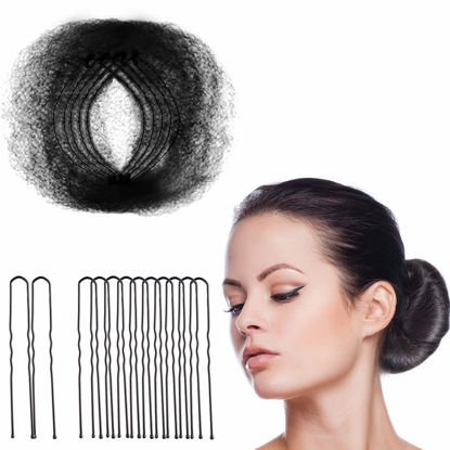 Picture of Zonon Hair Nets 50Pcs Invisible Elastic Edge Mesh, 50cm Individual Package, for Women Bun Suitable Occasions, with 40Pcs U Shaped Pins, Black