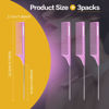 Picture of Goodofferplace 3 PCS Rat Tail Combs Parting Rattail Combs Teasing Fine Tooth Comb with Metal Pick for Curly Hair,Detangling Combs for Women,Parting Combs for Braiding,Styling Hair(Purple)
