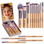 Picture of BS-MALL Travel Makeup Brush Set Foundation Powder Concealers Eye Shadows Makeup Set with LED light Mirror 14 Pcs (B-Bamboo)