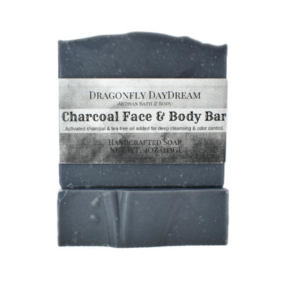 Picture of Charcoal Soap Bar with Tea Tree Oil for Face and Body (1 Pack) - Blemish Reducer, Natural Vegan Ingredients, 4oz, Handmade