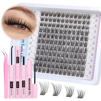 Picture of Cluster Eyelash Extensions Kit Lash Clusters Kit Natural Wispy Individual Lashes Kit C Curl DIY Lash Extension Kit 10-16MM Eyelash Clusters Kit with Lash Remover by Newcally