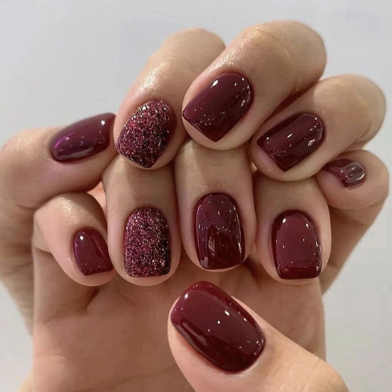 Picture of WAFOLOZE Short Square Press on Nails, Nails Press ons Fake/False Nails with Chrome Liuli ice Blooming Designs Glossy Acrylic Artificial Nails Stick on Nails for Women 24Pcs