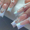 Picture of WAFOLOZE Square Press on Nails Long Fake Nails Coffin Nails Press ons,False Nails with Alloy Butterfly Nail Charms&Rhinestones Designs White French Tip Nails Artificial Nails Stick on Nails For Women