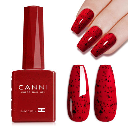 Picture of CANNI Red Glitter Gel Nail Polish, 1Pcs Red Gel Polish Wine Red Color Nail Polish Gel High Gloss Soak Off U V Gel Nail French Nail Manicure Salon DIY