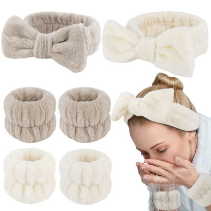 Picture of WHAVEL 6PCS Spa Headband and Wristband Set, Face Wash Headband Makeup Skincare Headband Wrist Bands for Washing Face