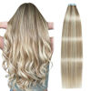 Picture of SUYYA Tape in Hair Extensions Human Hair Ash Blonde Highlighted Bleach Blonde 30 Inch 60g/pack 20pcs Straight Seamless Skin Weft Tape in Real Human Hair Extensions (30 inch #P18/613)