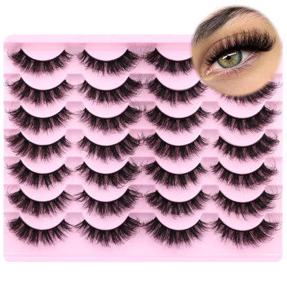 Picture of Mink Lashes Fluffy Cat Eye Thick zanlufly False Eyelashes Natural Curly Fake Eyelashes 18MM Full 8D Volume Lashes Pack 14 Pairs