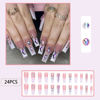 Picture of 24Pcs Extra Long Press on Nails Fake Nails WAFOLOZE Nails Press ons, False Nails with Rhinestones Designs French Tip Acrylic Artificial Nails Glossy Stick on Nails for Women