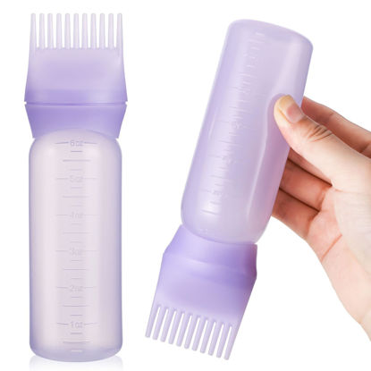 Picture of Pimoys Root Comb Applicator Bottle 6 Ounce, Oil Applicator for Hair Dye, Hair Oiling Bottle Brush with Graduated Scale, Purple