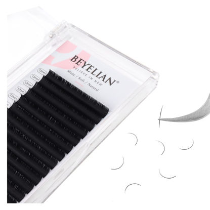 Picture of BEYELIAN Eyelash Extensions, Individual Lashes, 0.20mm C Curl 12mm Super Matte Classic Lash Extensions, Ellipse Flat Eyelash Extension, Light and Soft Natural Look for Professional Salon Use