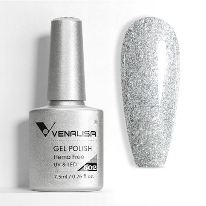 Picture of VENALISA Silver Gel Nail Polish 1 Pcs Silver Glitter Color Gel Polish Soak Off UV Gel DIY at Home Manicure Salon Nail Art For Girls Women