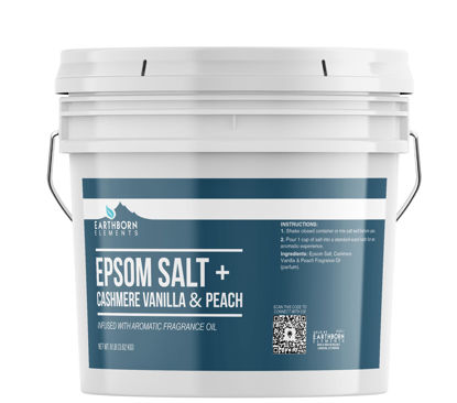 Picture of Earthborn Elements Cashmere Vanilla & Peach Epsom Salt 8 lb, One Gallon Bucket, Pure & Undiluted, Soaking Salt with Fragrance