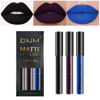 Picture of evpct 3Pcs Dark Black Purple Blue Matte Liquid Lipstick Halloween for Women Long Lasting Smudge Proof DNM Black 24 Hours Original Lip Liner and Lipstick Stain Makeup Set labial mate larga duracion 24