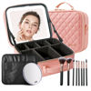 Picture of Mocado Travel Makeup Bag with LED Lighted Mirror, Travel Makeup Organizer, Makeup Case with 8 Makeup Brushes and 10x Magnifying Mirror, 3 Color Lighting, Adjustable Divider Makeup Box(Pink Lozenge)