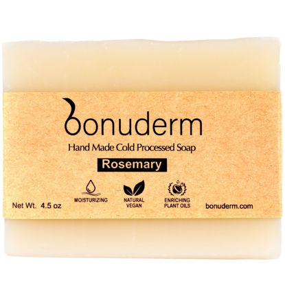 Picture of All Natural Rosemary Soap - Natural Soap for Women and Men for Body, Face, and Hands | Handmade Bath Soaps | Coconut & Almond Oils with Shea Butter | Bonuderm