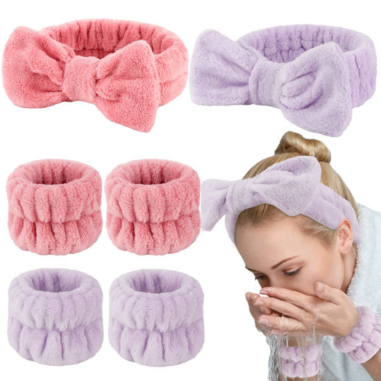 Picture of WHAVEL 6PCS Spa Headband and Wristband Set, Face Wash Headband Makeup Skincare Headband Wrist Bands for Washing Face