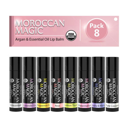 Picture of Moroccan Magic Organic Lip Balm Variety Pack Gift Set | Natural Argan and Essential Oils | Smooth | Non-Toxic Cruelty Free | 8 Pack