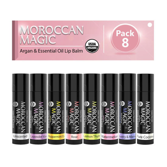 Picture of Moroccan Magic Organic Lip Balm Variety Pack Gift Set | Natural Argan and Essential Oils | Smooth | Non-Toxic Cruelty Free | 8 Pack