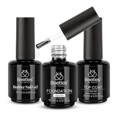 Picture of Beetles 3Pcs 15ml Top and Base Coat Builder Nail Gel Set No Wipe Gel Top Coat Base Gel Builder Extension Gel for Nails Shine Finish and Long Lasting Nail Protection Valentine's Day Gift for Women