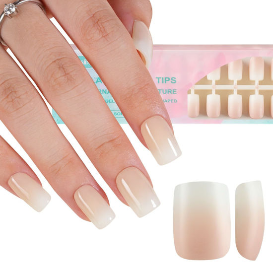 Picture of Misssix Ombre Gel Nail Tips, 160Pcs White Gradient Press on Nails Short Square, No Need to File Tips Pre-lasting, Fake Nails for Nail Art DIY 16 Sizes