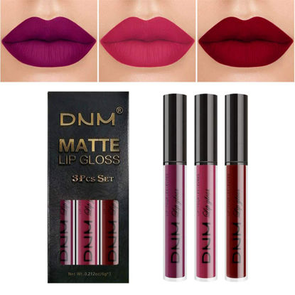 Picture of DNM 3Pcs Dark Purple Red Rose pink Matte Liquid Lipstick Sets for Black Women Matte Matt Lipstick Lip Stain Long Lasting Waterproof 24, labial mate larga duracion 24 labiales mate 24 horas originales
