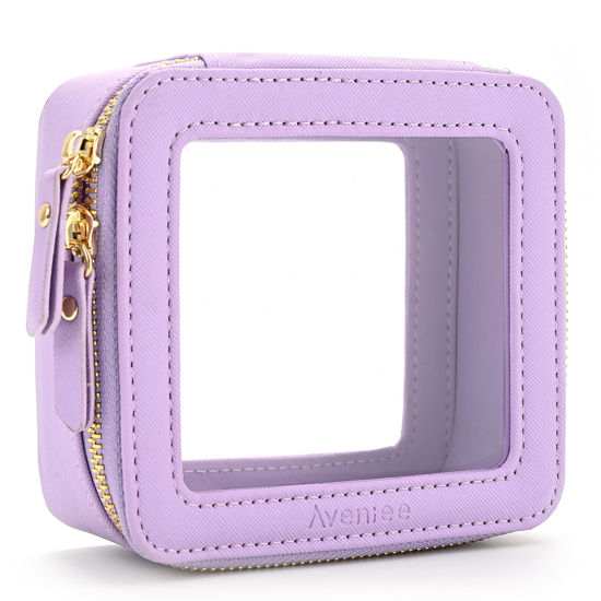 Picture of Aveniee Mini Clear Makeup Bag, Small Cosmetic Bags Travel Toiletry Bag, TSA Approved Clear Makeup Case Pouch with Zipper, Car Organizer Essentials for Women Men(Lilac)