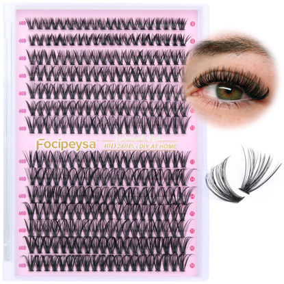 Picture of DIY Clusters Lashes 280pcs Individual Eyelashes Extension 40D Lash Clusters that Look Like Extensions D Curl DIY Clusters Lash Extension Self Application at Home by Focipeysa (40D-0.07D-9m-16mm Mixed)