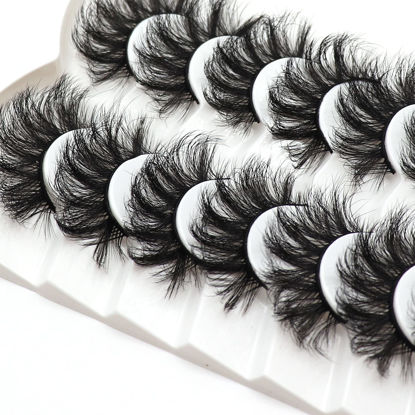 Picture of Veleasha False Eyelashes Wispy Faux Mink Lashes Fluffy Handmade Fake Eyelashes Natural Look 7 Pairs Pack Luxury Cat Eye Lashes (802)