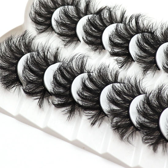 Picture of Veleasha False Eyelashes Wispy Faux Mink Lashes Fluffy Handmade Fake Eyelashes Natural Look 7 Pairs Pack Luxury Cat Eye Lashes (802)