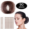 Picture of Zonon Bun Hair Nets 50Pcs, Invisible Elastic Edge Mesh, Individual Package, Brown & U Shaped Pins 40Pcs for Ballet Bun, Sleeping, Women and Wig