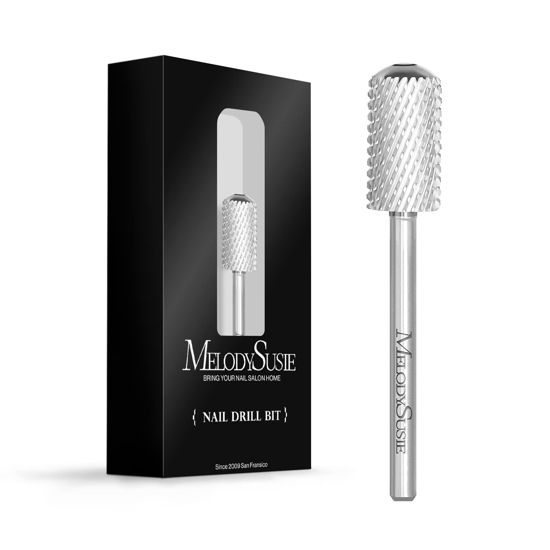 Picture of MelodySusie Safety Nail Drill Bits, 3/32'' Smooth Round Top Large Barrel Carbide Bits, Suitable for Manicure Pedicure Cuticle Gel Polishing, Beginners Bits, Silver, Series Bit-S, Coarse