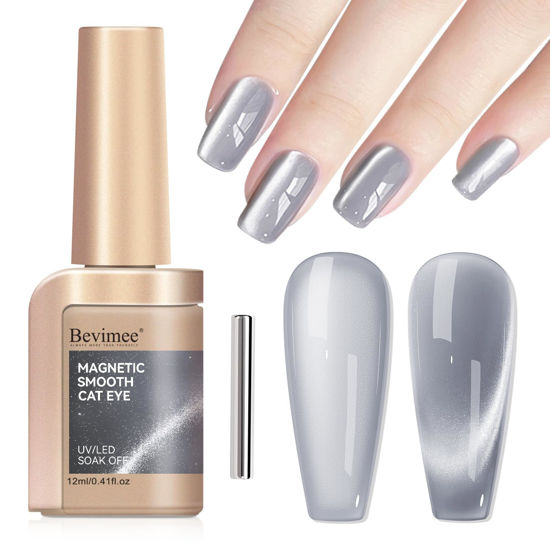 Picture of Bevimee Cat Eye Gel Nail Polish Moonlight Magnetic Nail Polish Gel Silver Glitter Mirror Glass Smoothie Cateye Gel Polish Holographic UV Gel for Nail Art Manicure DIY at Home 1PC 12ML