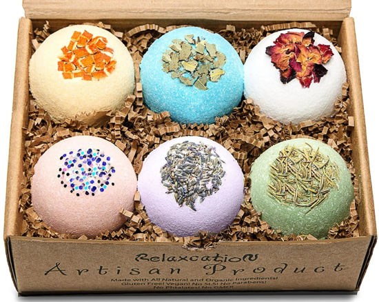 Picture of Handmade Organic Bath Bombs Gift Set For Women All Natural with Epsom Salt Relaxation Dead Sea Salt - Natural and Safe Bath Bombs Kit for Kids Her Mom Mother Grandma Girlfriend - Best Gifts Idea