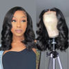 Picture of Douyin Bob Wig Human Hair 13x4 Frontal Lace Wig 14 Inch Body Wave 180% Density HD Lace Front Wigs Human Hair Pre Plucked Bob Wigs for Women Human Hair Wigs (14 inch, Natural Black)