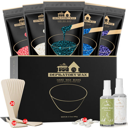 Picture of Lifestance Wax Beads Set, 5 Kinds of Waxing Beads, Hard Wax Beans with 57 Items Silicone Spatulas, Perfect for Any Wax Warmers, Wax Beads for Hair Removal for Bikini Underarm Face Body