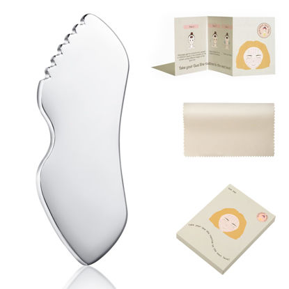 Picture of Stainless Steel Gua Sha Facial Tools Metal Detail Gua Sha Stone Body Lymphatic Drainage Massager Face Guasha Face Sculpting Tool Skin Care